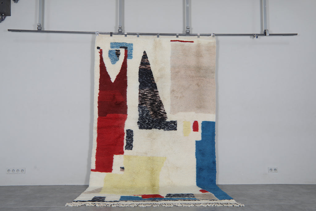 Multicolor Moroccan Rug 6.5 x 10.6 feet – Abstract Wool Shag Rug