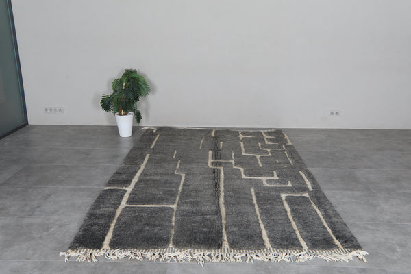 Charcoal Gray Moroccan Rug 6.7 x 10.5 feet – Abstract Geometric Wool Shag Rug