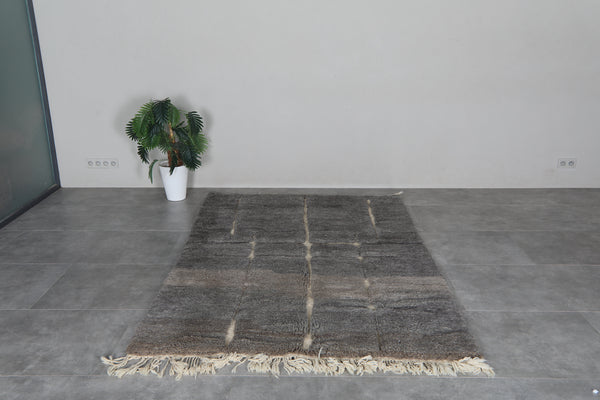 Charcoal Gray Moroccan Rug 5.4 x 8.2 feet – Abstract Geometric Wool Shag Rug