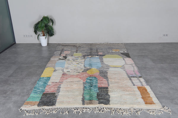Gray Multicolor Moroccan Rug 6.6 x 10.1 feet – Abstract Wool Shag Rug