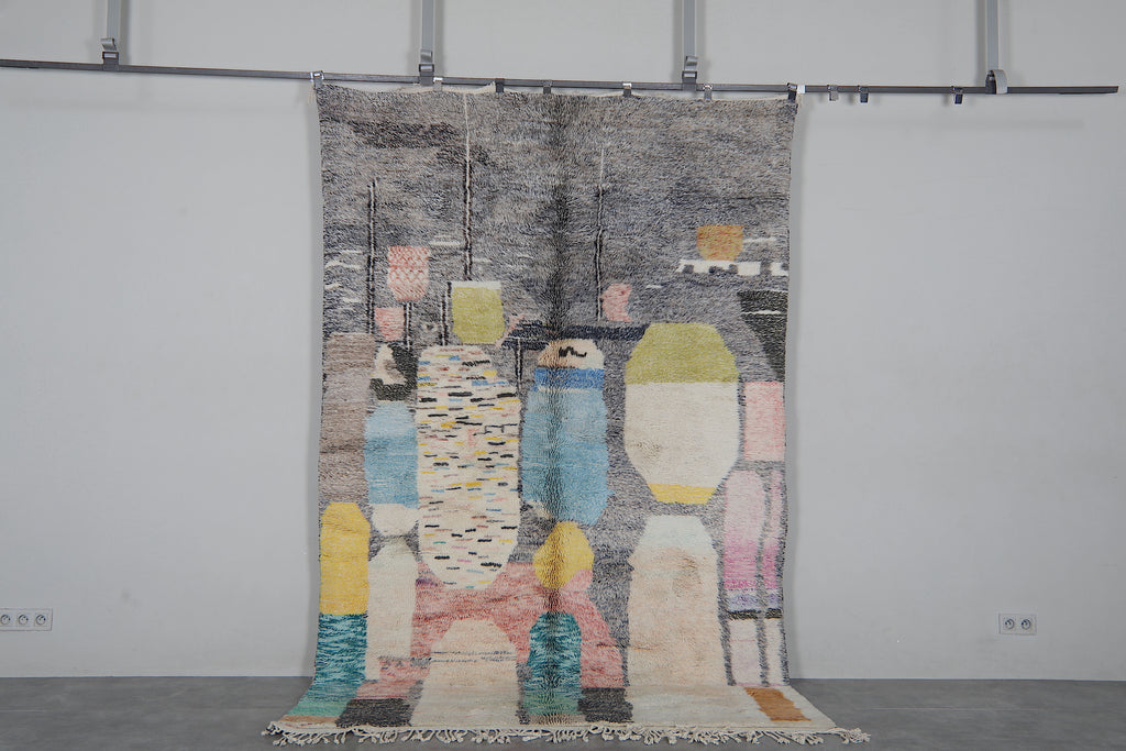 Gray Multicolor Moroccan Rug 6.6 x 10.1 feet – Abstract Wool Shag Rug