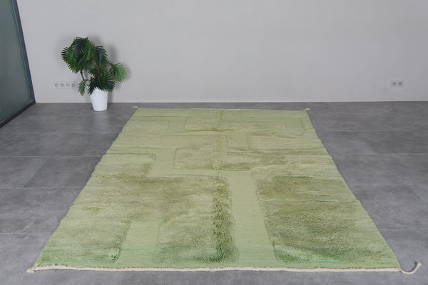 Light Green Moroccan Rug 6.7 x 9.7 feet – Abstract Geometric Wool Shag Rug