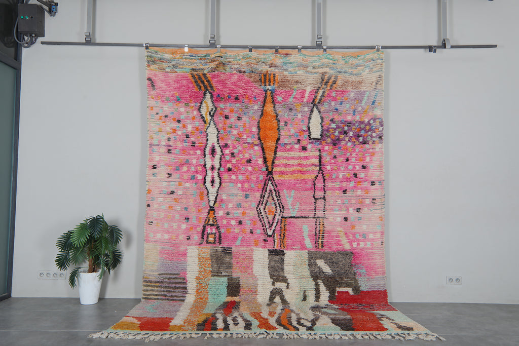 Colorful Moroccan Rug 8.1 x 11.7 feet – Abstract Wool Shag Rug