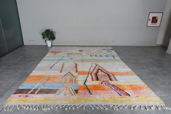 Cream Moroccan Rug 9.2 x 12.9 feet – Abstract Wool Shag Rug