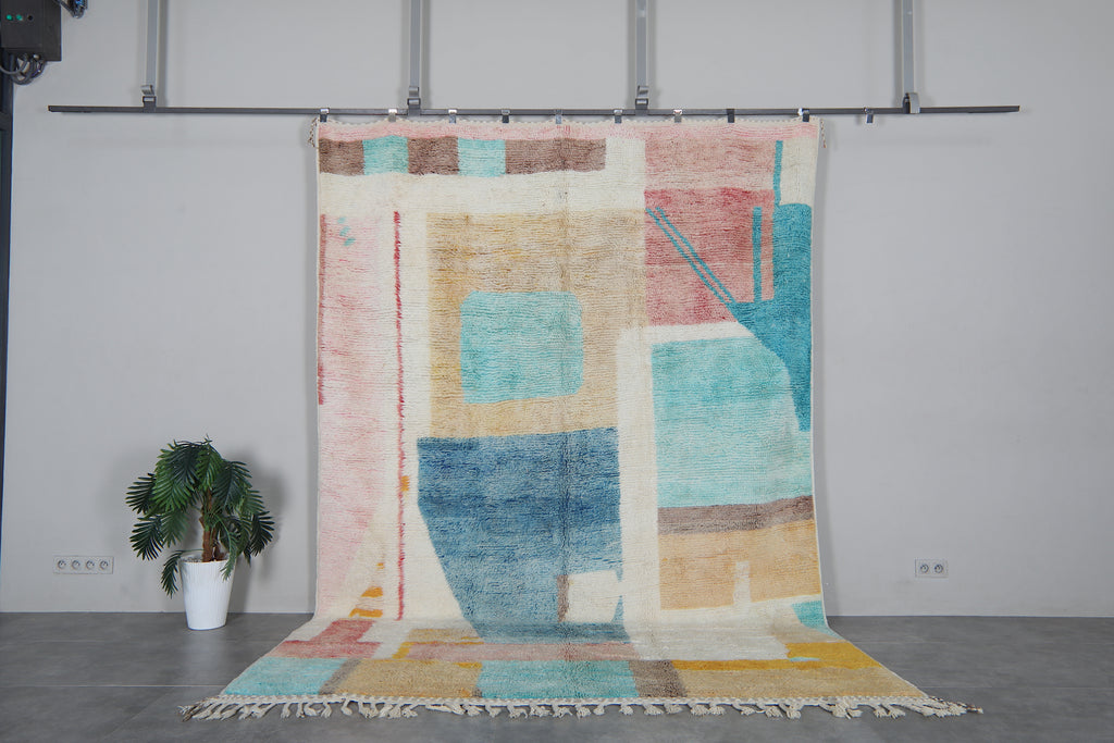 Abstract Moroccan Rug 8 x 11.6 feet – Pastel Wool Shag Rug