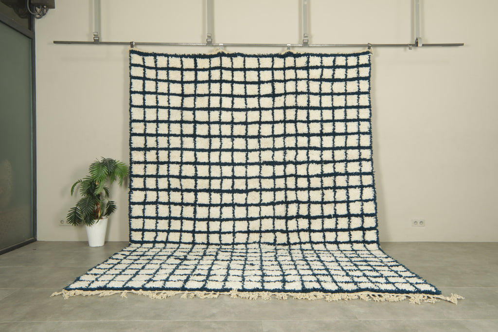 Moroccan checkered rug - Navy blue & cream - Custom size