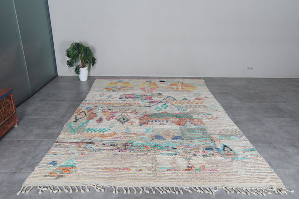 Colorful Moroccan Rug 7.8 x 8.2 feet – Abstract Wool Shag Rug – Artistic Berber Carpet