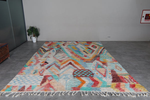 Colorful Moroccan Rug 9.6 x 13.7 feet – Abstract Wool Shag Rug