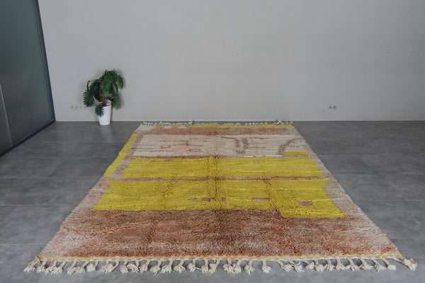Yellow Moroccan Rug 8.1 x 11.2 feet – Abstract Wool Shag Rug
