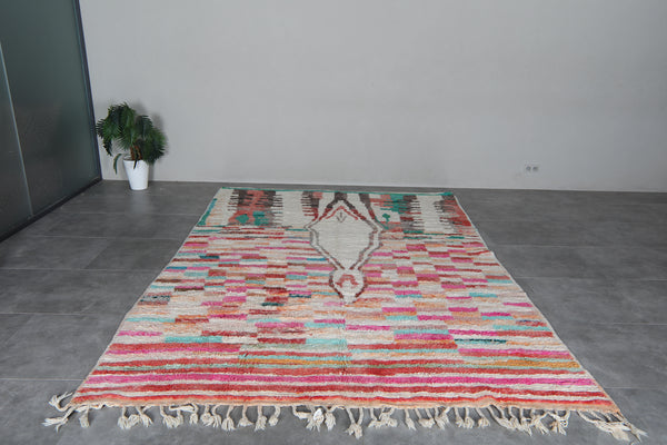 Colorful Moroccan Rug 7.7 x 11.1 feet – Abstract Wool Shag Rug
