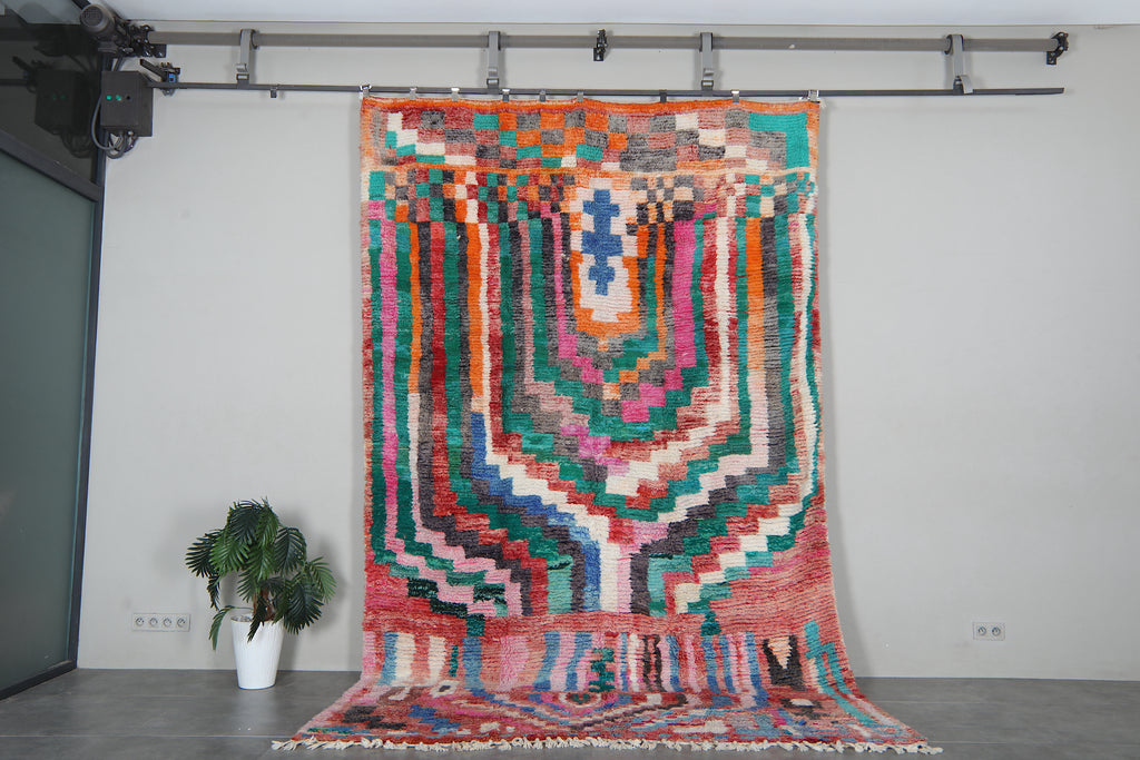 Colorful Moroccan Rug 7.8 x 12.5 feet – Geometric Wool Shag Rug