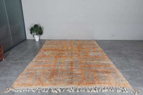 Orange Moroccan Rug 8.1 x 11.7 feet – Abstract Wool Shag Rug