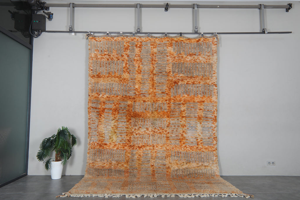 Orange Moroccan Rug 8.1 x 11.7 feet – Abstract Wool Shag Rug