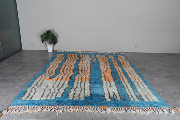 Blue Moroccan Rug 8.6 x 11.1 feet – Abstract Wool Shag Rug