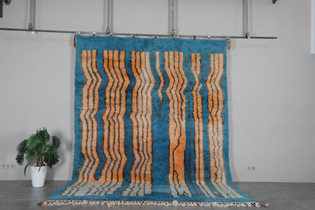 Blue Moroccan Rug 8.6 x 11.1 feet – Abstract Wool Shag Rug