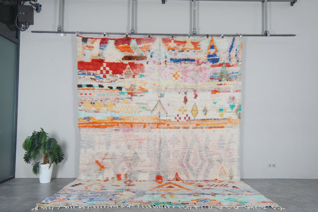 Colorful Moroccan Rug 9.2 x 12.7 feet – Abstract Wool Shag Rug