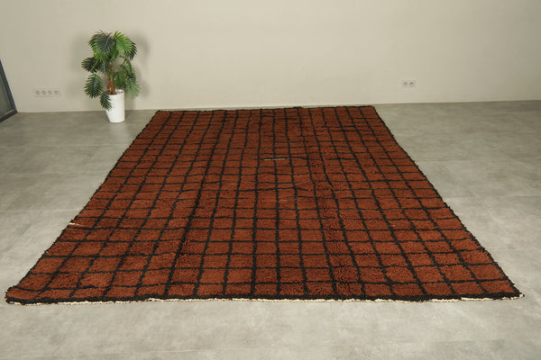 Deep brown & black Moroccan rug - Handwoven checkered wool - 8.1FT Х 10.1 FT