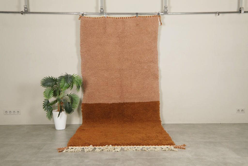 Peach & brown wool rug - Handwoven modern design - 4.6 FT Х 10.2 FT