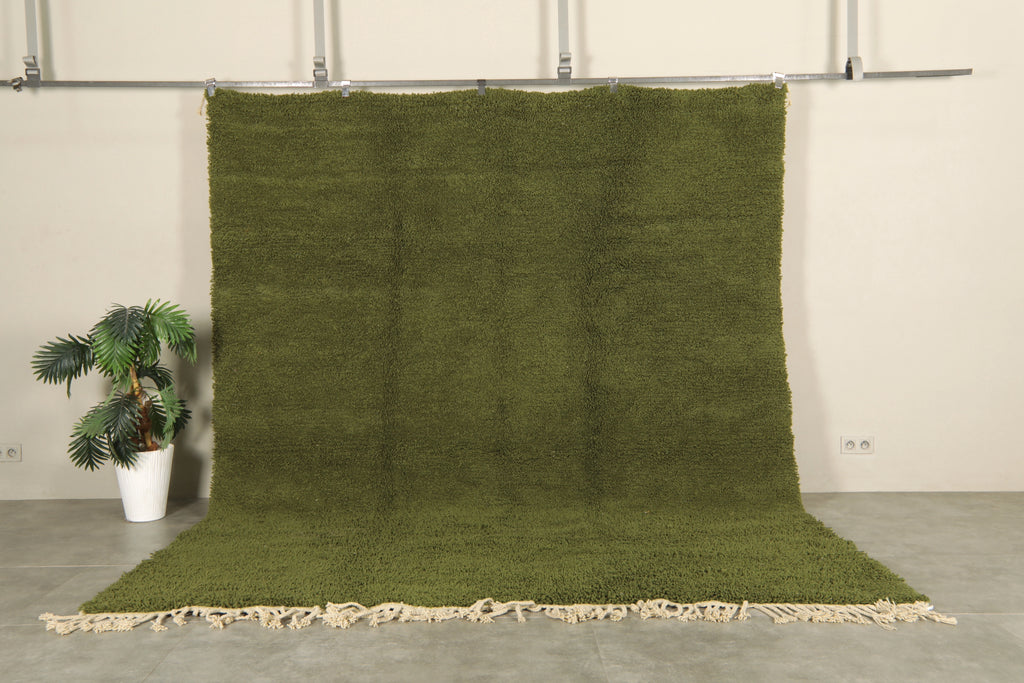 Handmade olive green Moroccan rug - Minimalist berber style - 8.6 FT Х 10.3 FT