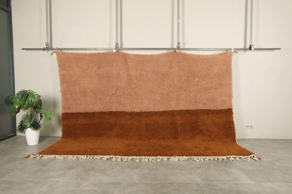Handmade peach and brown wool Moroccan rug - 10.4 FT Х 7.8 FT