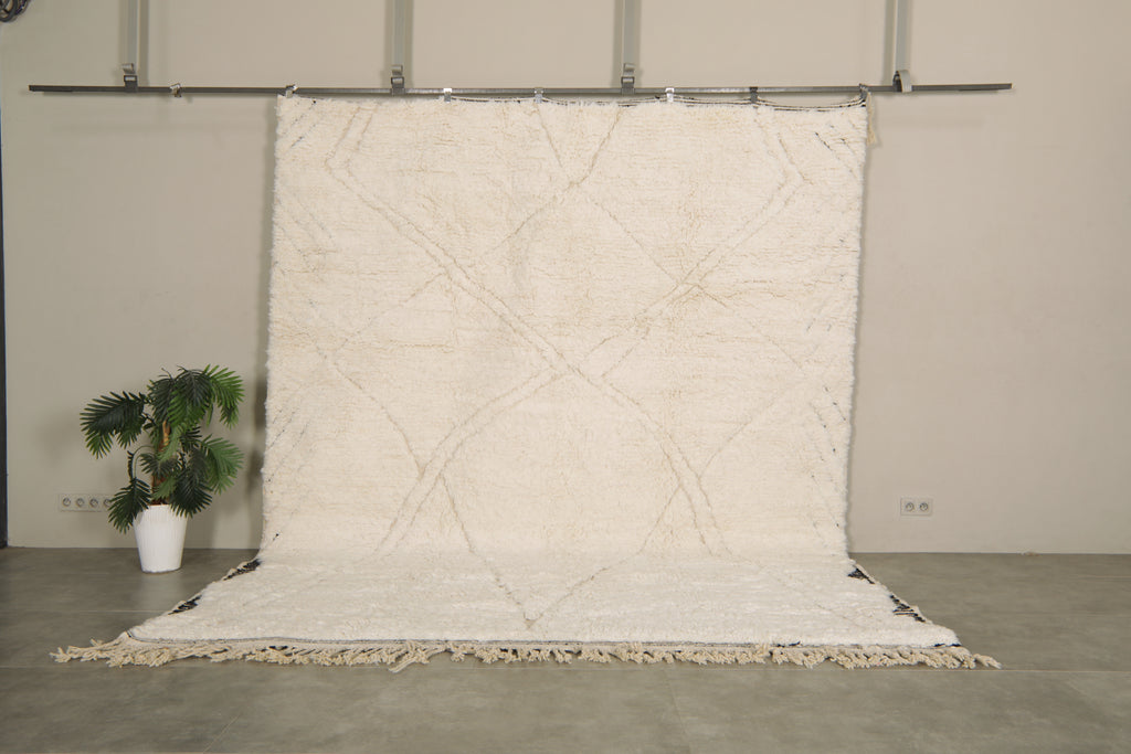 Beni ourain rug - Authentic Moroccan wool in cream - 9.4 FT Х 11.8 FT