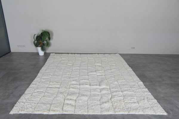 Ivory Moroccan Rug 8.2 x 10.2 Feet – Textured Wool Shag Rug – Handmade Berber Carpet