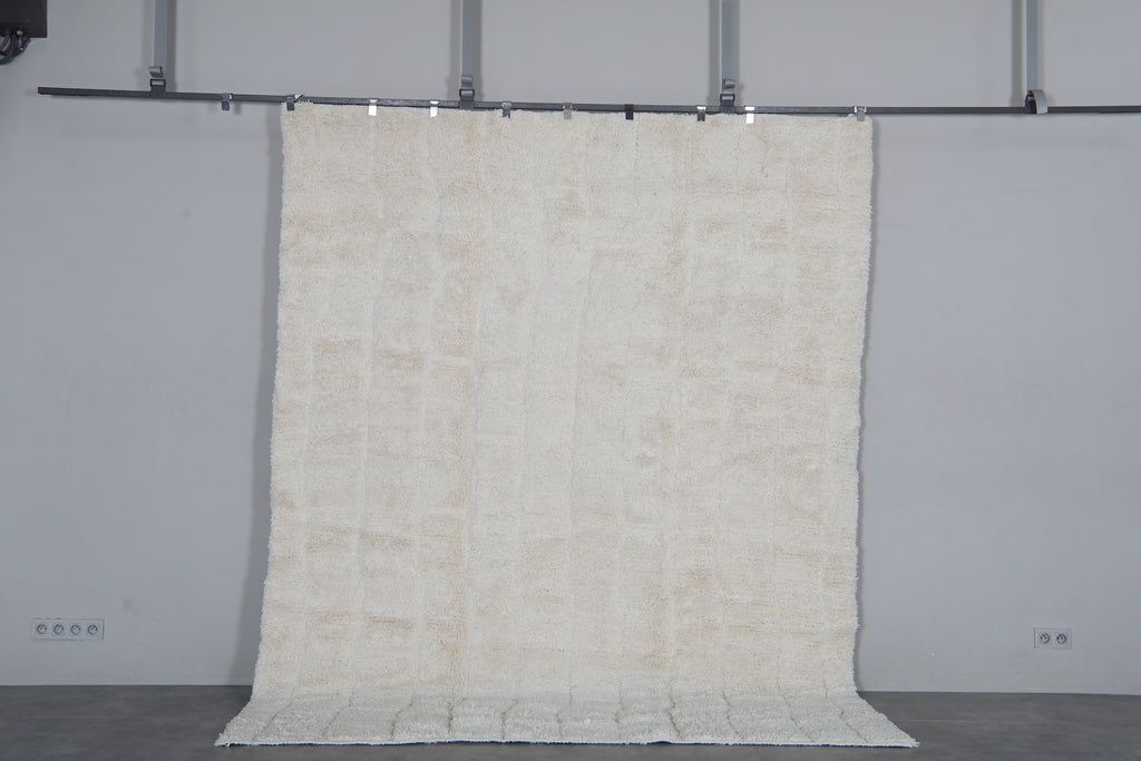 Ivory Moroccan Rug 8.2 x 10.2 Feet – Textured Wool Shag Rug – Handmade Berber Carpet