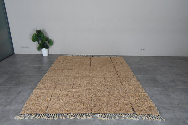 Camel Moroccan Rug 7.2 x 9.3 Feet – Minimalist Abstract Wool Shag Rug – Handmade Berber Carpet
