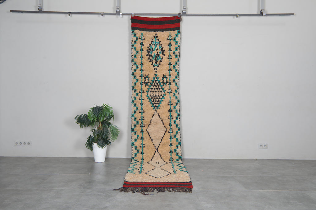 Handmade Moroccan geometric runner rug - 2.7 FT X 12.2 FT