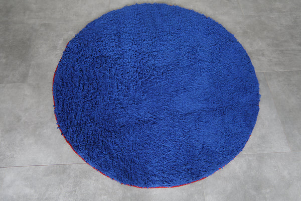 Handmade royal blue round Moroccan wool rug - 5FT
