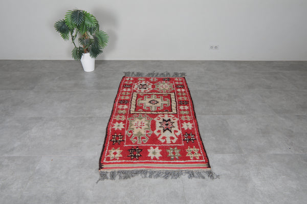 Vintage Moroccan red geometric wool rug - 3.1 FT X 5.7 FT
