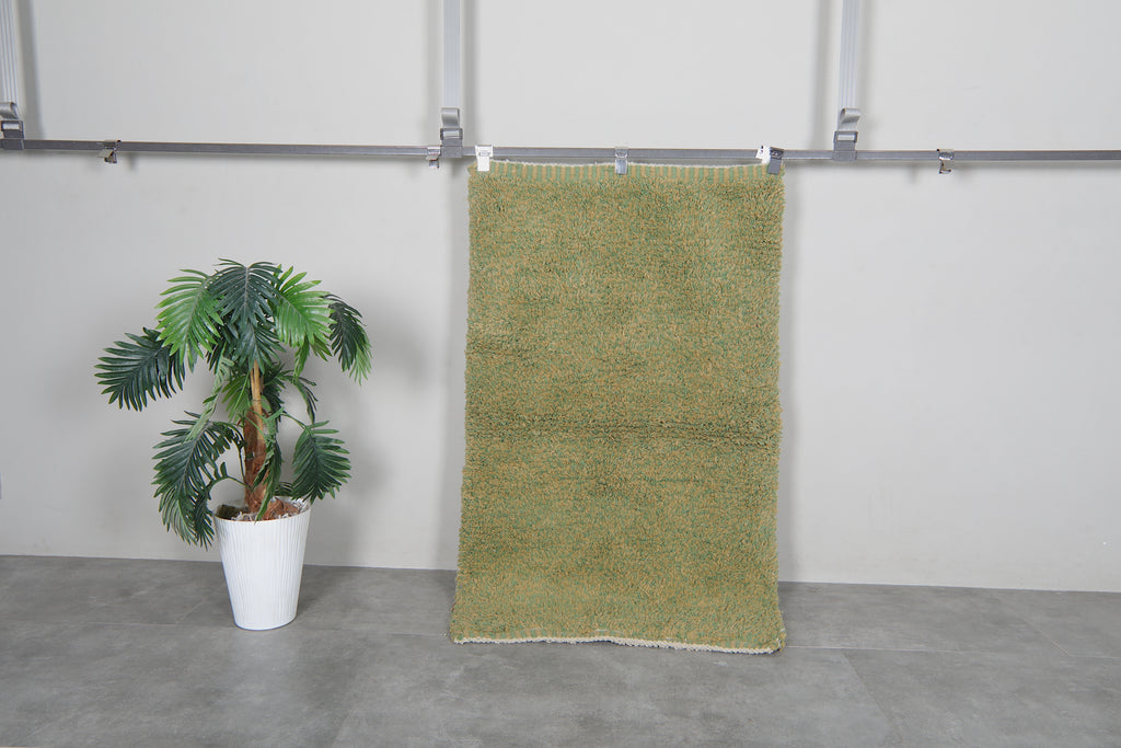 Moroccan olive green and mustard gold earth tone rug - 3 FT X 5.1 FT