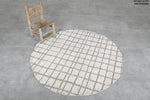 Round Moroccan Wool Rug –  4.9 ft | Cream and Gray Grid Pattern