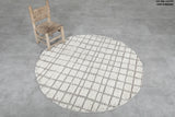 Round Moroccan Wool Rug –  4.9 ft | Cream and Gray Grid Pattern