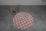 Round Pink and White Checkered Moroccan Wool Rug - 5 ft