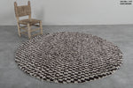 Round Brown and White Checkered Moroccan Wool Rug - 5 ft