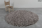 Round Brown and White Checkered Moroccan Wool Rug - 5 ft