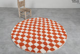 Round Orange and White Checkered Moroccan Wool Rug - 5 ft