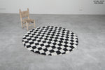 Round Black and White Checkered Moroccan Wool Rug - 4.9 FT