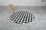 Round Black and White Checkered Moroccan Wool Rug - 4.9 FT