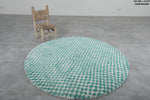 Round Turquoise and White Checkered Moroccan Wool Rug - 4.9 ft