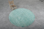 Round Turquoise and White Checkered Moroccan Wool Rug - 5 ft