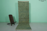 2.9 x 10 FT Moroccan Runner Rug – Green Handwoven Textured Design