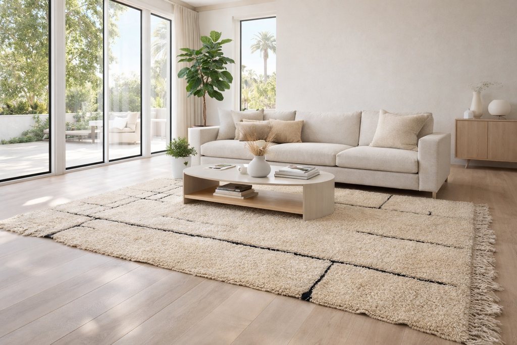 Cream Moroccan rug with black stripes - Custom sizes
