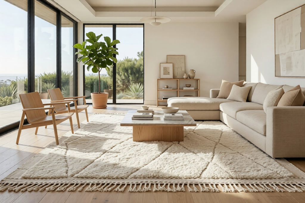 White wool Moroccan rug – Custom size handwoven elegance