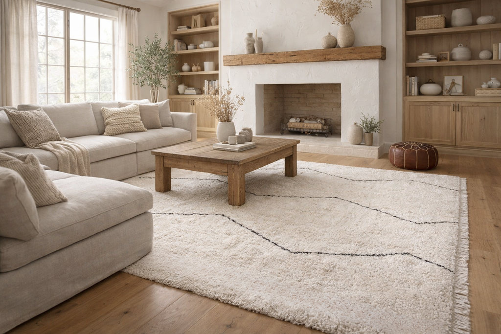 White custom Moroccan rug with black stripes – Custom size