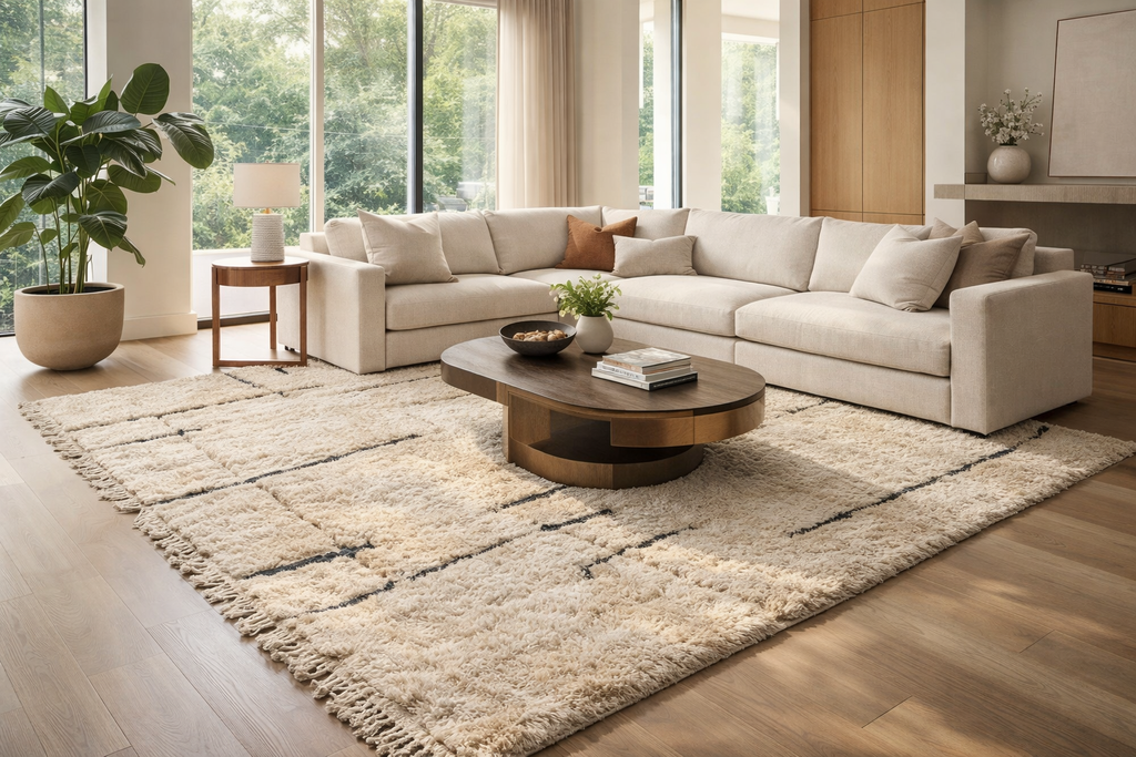 Creamy black striped custom Moroccan rug – Elegant and versatile