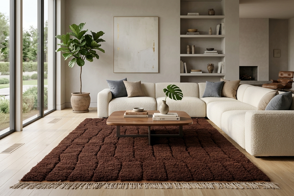 Brun chocolate moroccan rug - Chocolate beni ourain wool rug– Custom size