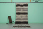 Handwoven Long Moroccan Rug - 4.3 FT X 11 FT - Black & Beige Striped Runner