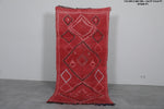 3.8 FT x 8.5 FT Red Azilal Wool Moroccan Carpet - Geometric Pattern, Handwoven